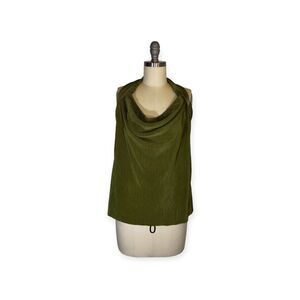 Olive Green Ribbed Halter Cowl Neck Fitted Top